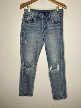 GAP Distressed Ripped Boyfriend Jeans Women's Size 27 Light Wash Denim Stretch